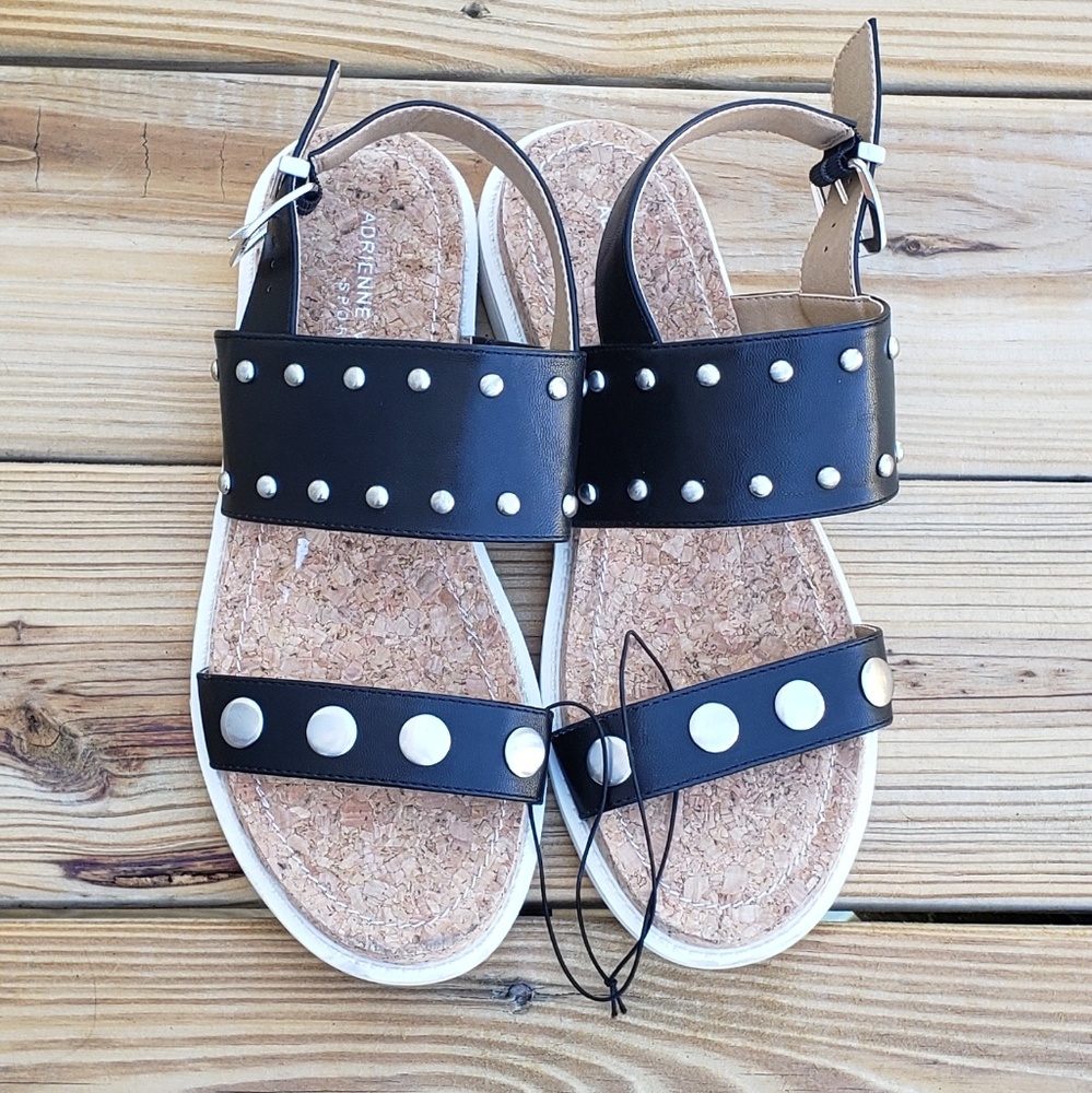 Adrienne Vittadini Black Strapped Studded Sandals
